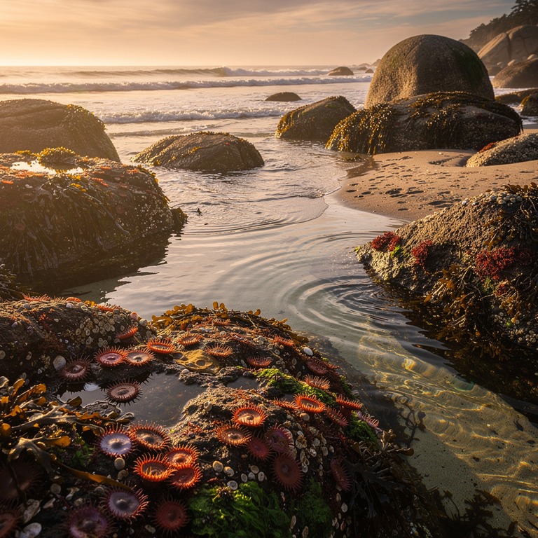 A calm ocean cove at low tide, revealing a variety of colorf... | ShopAyahuascaRetreats