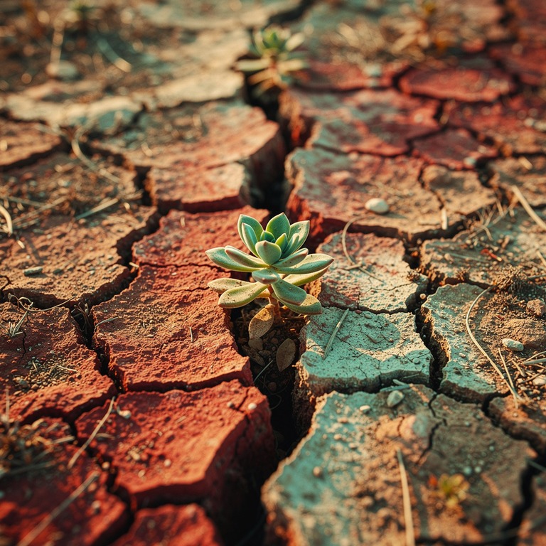 A close-up of a cracked, dry earth surface, with a small, re... | ShopAyahuascaRetreats