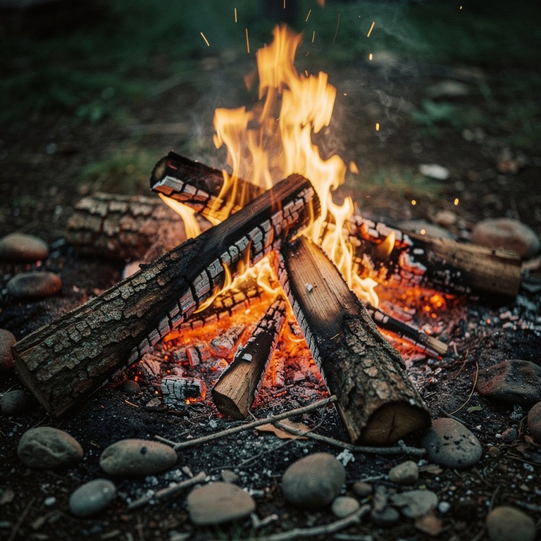 A close-up of a crackling fire, with flames dancing across t... | ShopAyahuascaRetreats