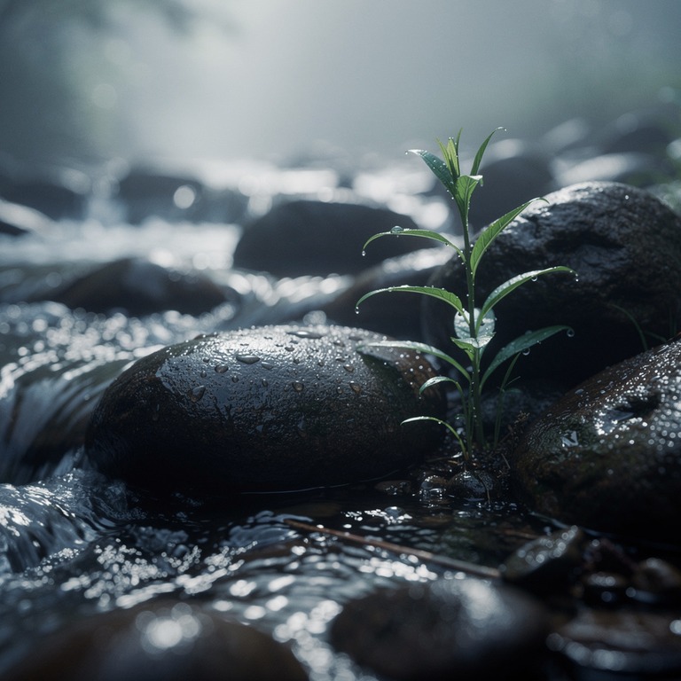 A close-up of a gentle stream running over smooth rocks, wit... | ShopAyahuascaRetreats