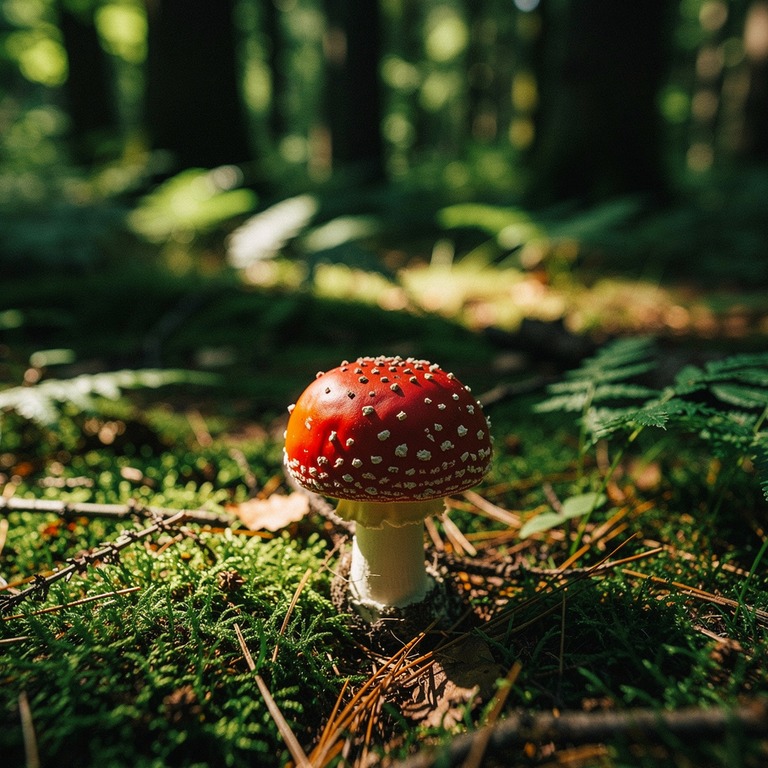 A lonely fly agaric mushroom stands alone on a mossy forest ... | ShopAyahuascaRetreats