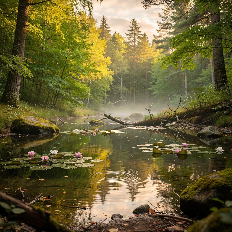 A serene forest pool reflecting the vibrant greens of the su... | ShopAyahuascaRetreats