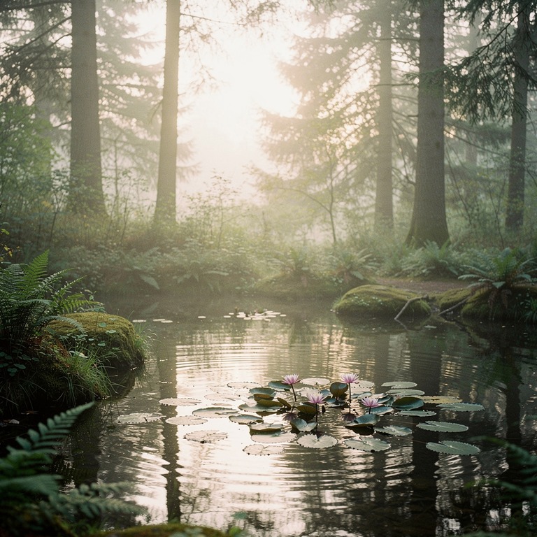 A serene, misty forest pool, surrounded by lush greenery and... | ShopAyahuascaRetreats
