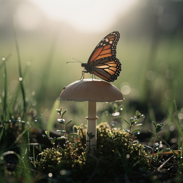 A solitary monarch butterfly perched on a blooming psilocybi... | ShopAyahuascaRetreats