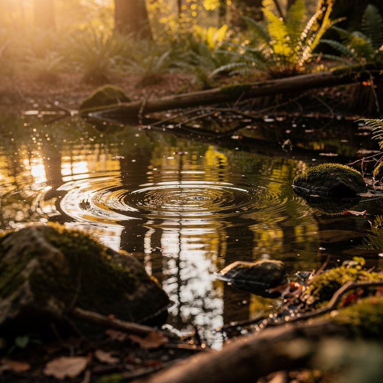 A tranquil forest pool reflects the dappled light of the sur... | ShopAyahuascaRetreats