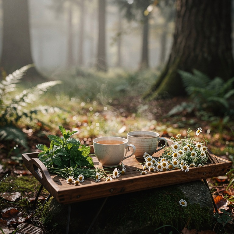 A tranquil scene of a few cups of herbal tea, such as pepper... | ShopAyahuascaRetreats