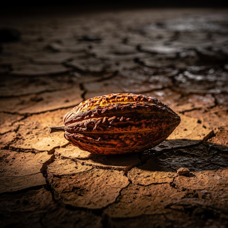 A withered, wilted cacao pod on a dry, cracked earth floor, ... | ShopAyahuascaRetreats