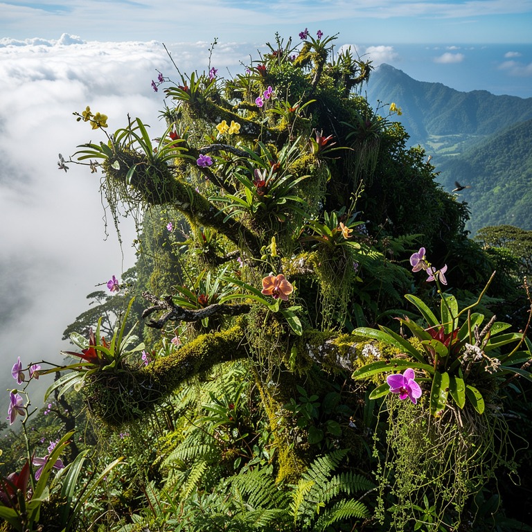 Cloud-forest ridge with epiphytes and orchids on every branc... | ShopAyahuascaRetreats