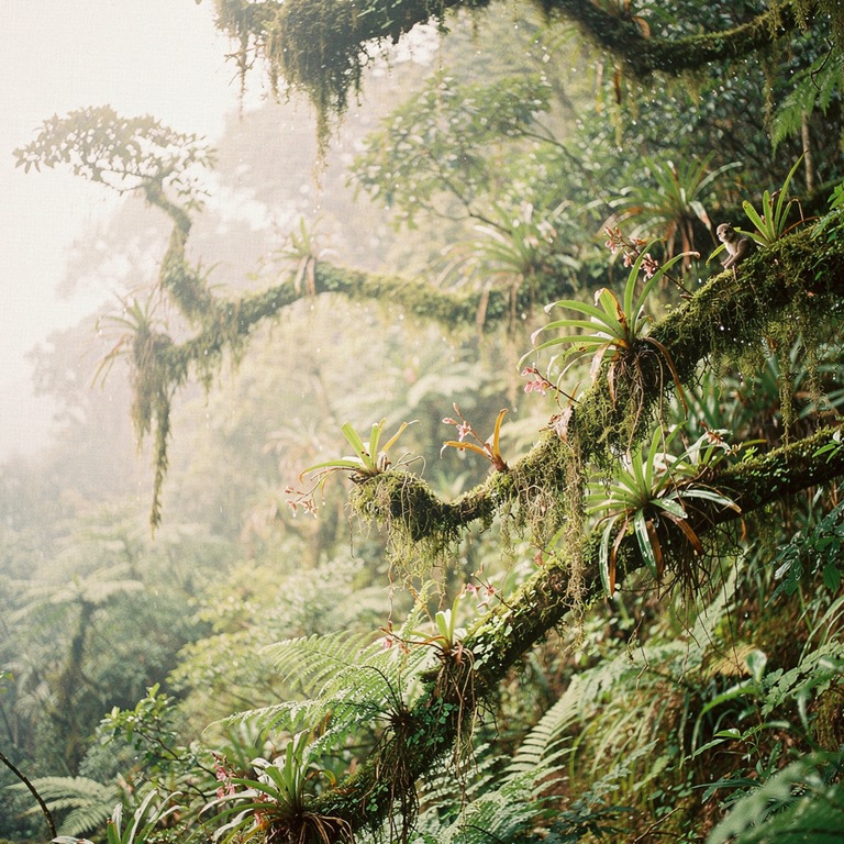 Cloud forest with epiphytes and dripping moss on every branc... | ShopAyahuascaRetreats