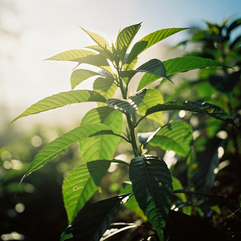 Coca plant leaves in bright morning sunshine, sharp green de... | ShopAyahuascaRetreats