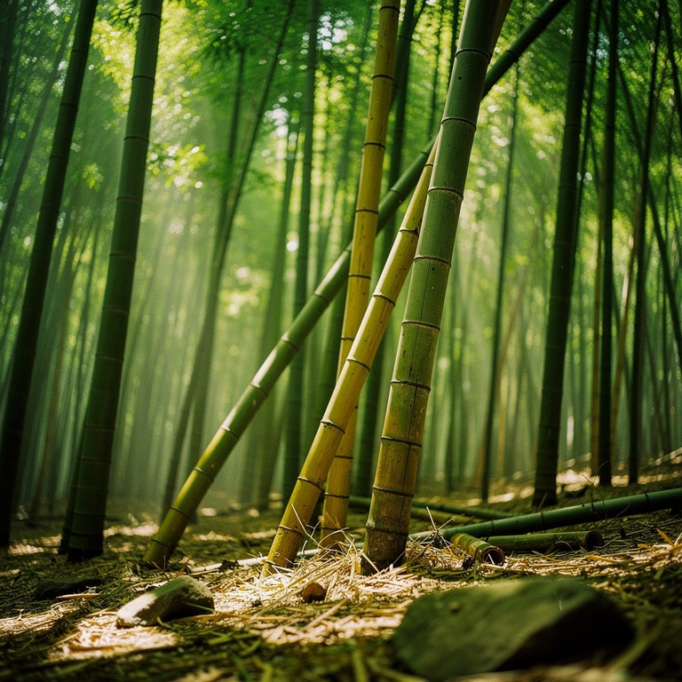 Dense bamboo grove, green light filtering through stalks | ShopAyahuascaRetreats