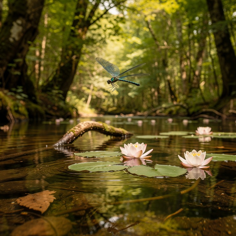 In a shallow, tranquil forest pool, a few delicate water lil... | ShopAyahuascaRetreats