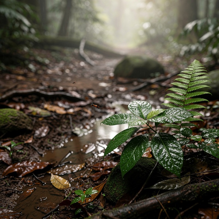 Jungle clearing after heavy rain, steam rising from leaf lit... | ShopAyahuascaRetreats