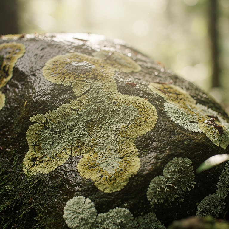 Lichen pattern on a wet rainforest boulder, abstract texture | ShopAyahuascaRetreats