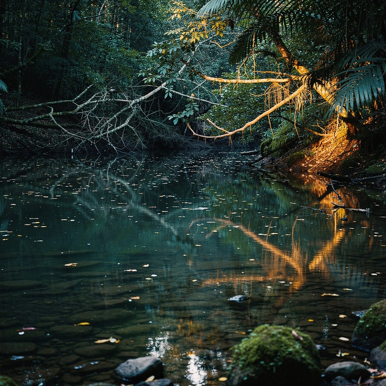 River bend in deep rainforest, reflection of trees on still ... | ShopAyahuascaRetreats