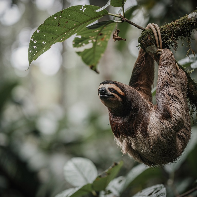 Sloth hanging upside-down from a cecropia branch | ShopAyahuascaRetreats