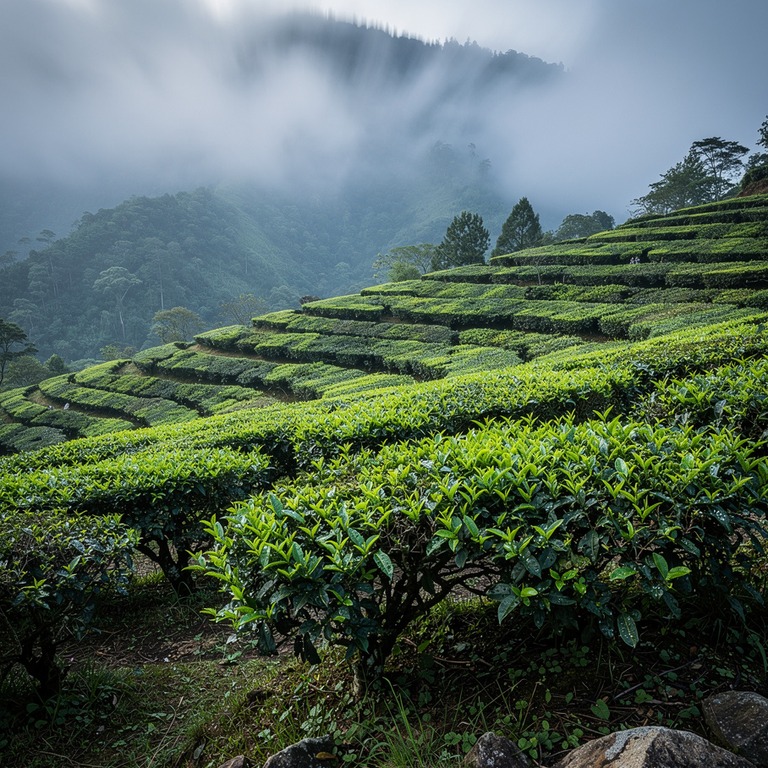 Tea plantation terraces with bright green new leaves, mounta... | ShopAyahuascaRetreats
