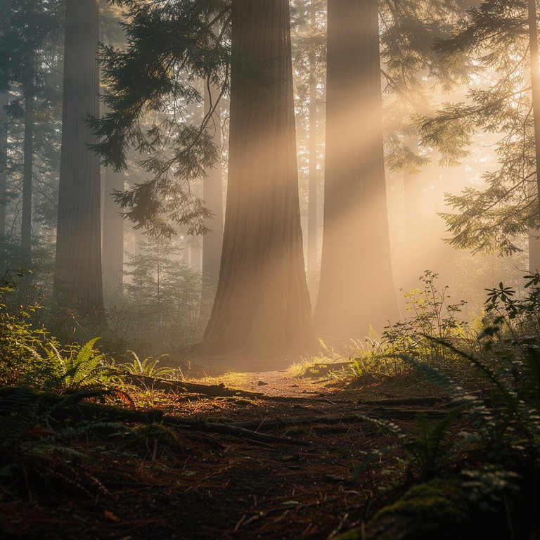 Thick morning fog rolling through redwood trunks | ShopAyahuascaRetreats