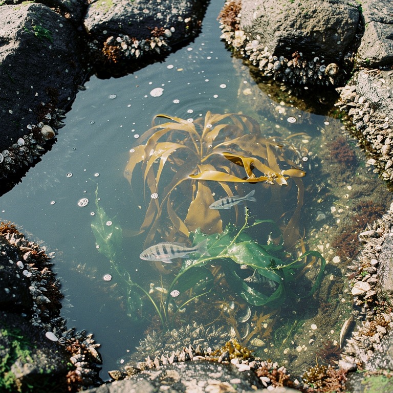 Tide pool with kelp and small fish, overhead view | ShopAyahuascaRetreats